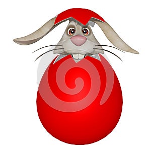 Funny cartoon Easter bunny in the eggshell