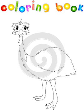 Funny cartoon emu. Coloring book