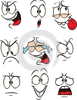 Funny cartoon faces with different expressions