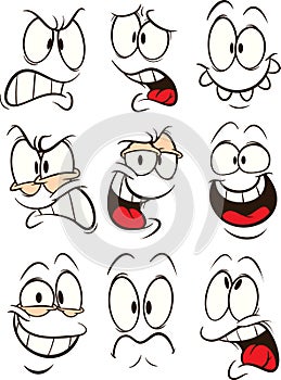 Funny cartoon faces with different expressions