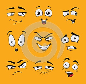 Funny cartoon faces with emotions.