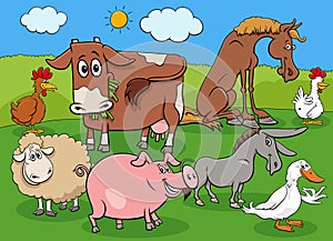 funny cartoon farm animals characters group