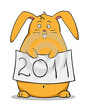 Funny cartoon fat rabbit with new year poster