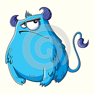 Funny cartoon fluffy blue monster