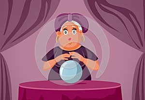 Funny Cartoon Fortune Teller with Magic Crystal Ball