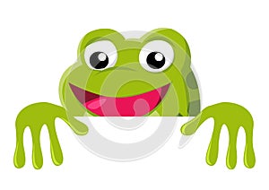 Funny cartoon of a frog peeking from behind the wall