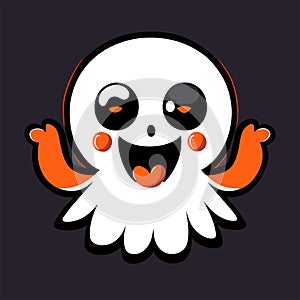 Funny cartoon ghost. Halloween  illustration. Isolated on black background. Generative AI