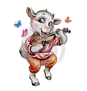 funny cartoon goat with violin