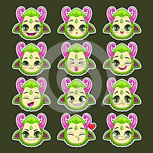 Funny cartoon green monster emotions