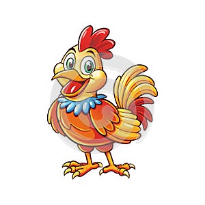 A Funny Cartoon Happy Smiling Chicken isolated on a White Background
