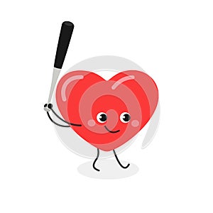 Funny cartoon heart character baseball player batter