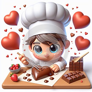 Funny cartoon of heart-shaped chocolate candy. Concept of love and passion. Valentine Day. AI generated