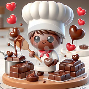 Funny cartoon of heart-shaped chocolate candy. Concept of love and passion. Valentine Day. AI generated