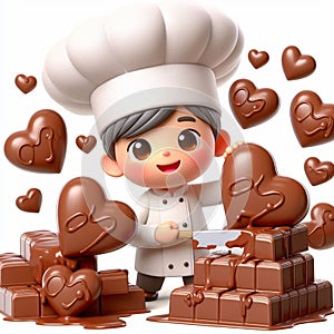 Funny cartoon of heart-shaped chocolate candy. Concept of love and passion. Valentine Day. AI generated