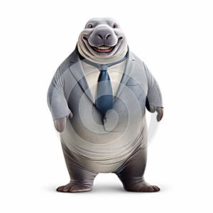 Funny Cartoon Hippo In A Suit: A Playful And Whimsical Character