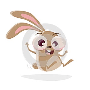 Funny cartoon illustration of a crazy rabbit happy hopping