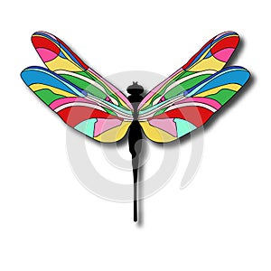 Funny cartoon illustration of dragonfly. Bright Dragonfly flutters.