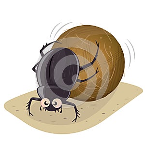 Funny cartoon illustration of a dung beetle