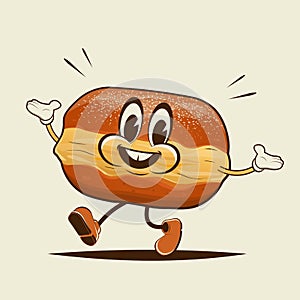 Funny cartoon illustration of a walking German donut called Krapfen