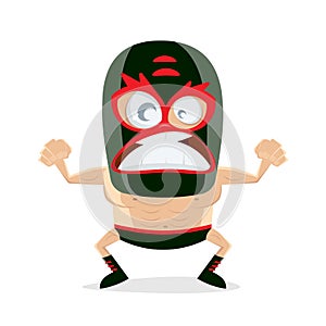 Funny cartoon illustration of a wrestler in lucha libre style