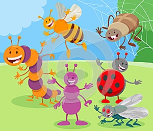 Funny cartoon insects animal characters group