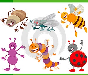 Funny cartoon insects animal characters set