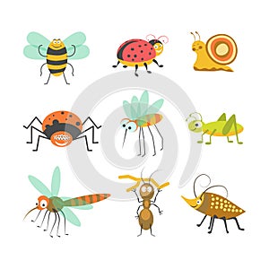 Funny cartoon insects and bugs vector isolated characters icons