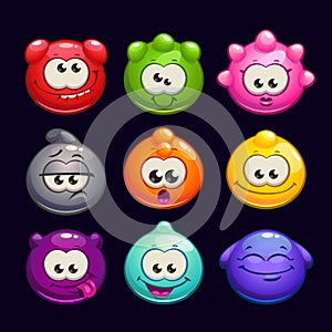 Funny cartoon jelly round characters set