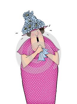 Funny Cartoon Lady Crying and Holding a Handkerchief