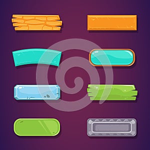 Funny cartoon long horizontal buttons set, vector assets for game or web design