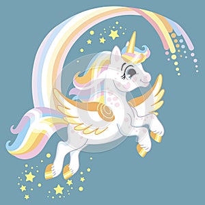 Funny cartoon magic unicorn vector illustration