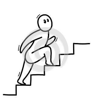 Funny cartoon man climbing up stairs vector flat style illustration isolated on white, career and ambitions concept, business