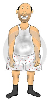Funny Cartoon Man, Couch Potato Slob in Underwear