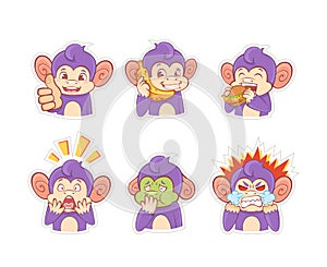 Funny cartoon monkey emotion stickers