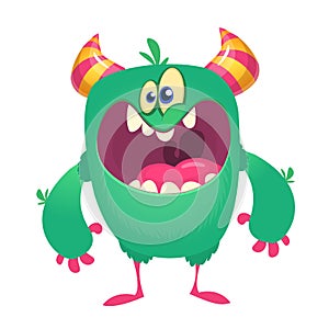 Funny cartoon monster. Cool cartoon character for children party decoration or sticker print.