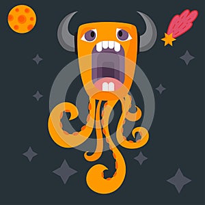 Funny cartoon monster cute alien character creature happy illustration devil colorful animal vector.