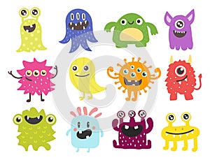 Funny cartoon monster cute alien character creature happy illustration devil colorful animal vector.