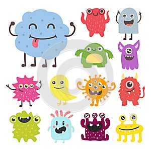 Funny cartoon monster cute alien character creature happy illustration devil colorful animal vector.