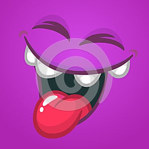 Funny cartoon monster face laughing. Vector Halloween monster square avatar