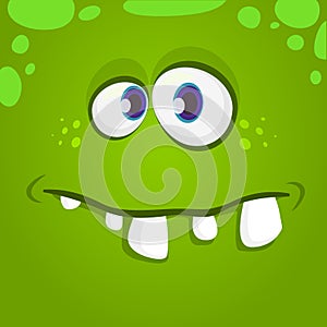 Funny cartoon monster face. Vector Halloween green monster character.