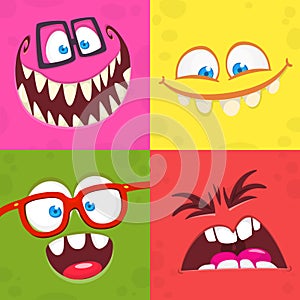 Funny cartoon monster faces. Illustration of  alien creature different expression. Halloween design. Great for party decoration or