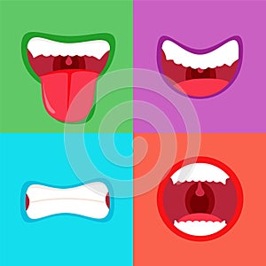 Funny cartoon monster mouth sticking out tongue. Simple and cute vector illustration.