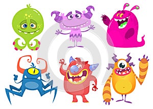 Funny cartoon monsters set. Halloween vector illustration