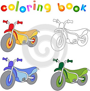 Funny cartoon motorcycle. Coloring book for kids