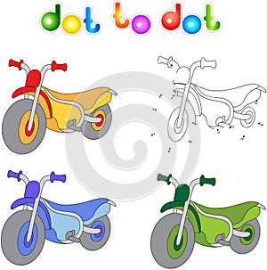 Funny cartoon motorcycle. Connect dots and get image. Educationa