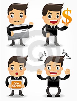 Funny cartoon office worker with sale Promotions i