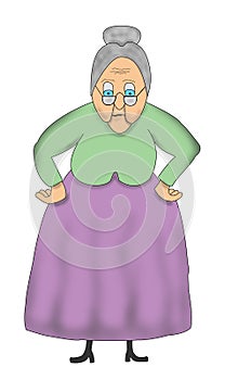 Funny Cartoon Old Grandma, Granny Illustration