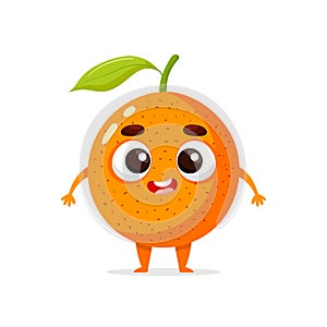 Funny cartoon orange. Kawaii fruit character. Vector food illustration isolated on white background