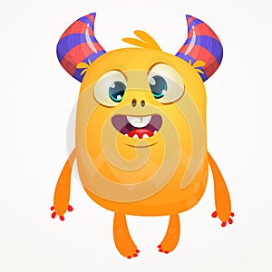 Funny cartoon orange monster. Halloween vector illustration of excited monster