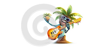 Funny cartoon palm tree in sunglasses playing guitar